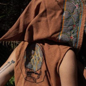 Grateful Dead Stealie Shipibo Hooded Waistcoat, Ayahuasca Clothing Made to Order For Your Dead Tour