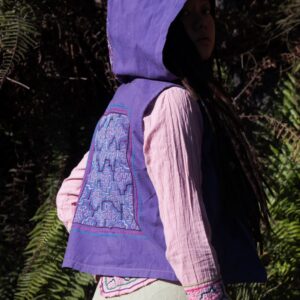 Purple Shipibo Hooded Waistcoat, Ayahuasca Clothing For Your Ayahuasca Retreat