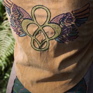 Pixie Hood Shipibo Hooded Waistcoat, Ayahuasca Clothing, Infinity Winged Heart