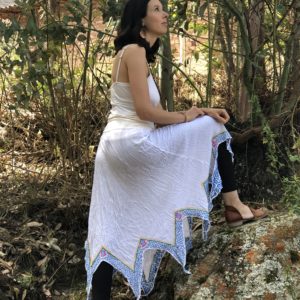 Shipibo White Pixie Skirt, Ayahuasca Clothes, Ceremonial Clothes Ready to Ship For Your Ayahuasca Ceremony
