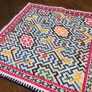 Small Shipibo Tapestry, Chakana, Shipibo Artwork, Shipibo Cloth, 25 cm by 25 cm