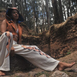 Organic Cotton White Ayahuasca Ceremonial Trousers, Shipibo Design, Shipibo Icaro