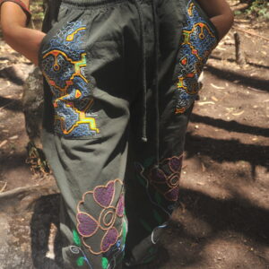 Shipibo Ayahuasca Pants (Trousers) Tia Juana Collection, Heart Of Ayahuasca Presenting the work of Shipibo Sister Tia Juana, Puerto Behtel Shipibo Native Community