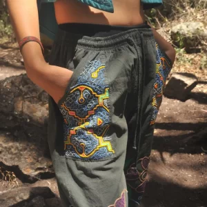 Shipibo Ayahuasca Pants (Trousers) Tia Juana Collection, Heart Of Ayahuasca Presenting the work of Shipibo Sister Tia Juana, Puerto Behtel Shipibo Native Community